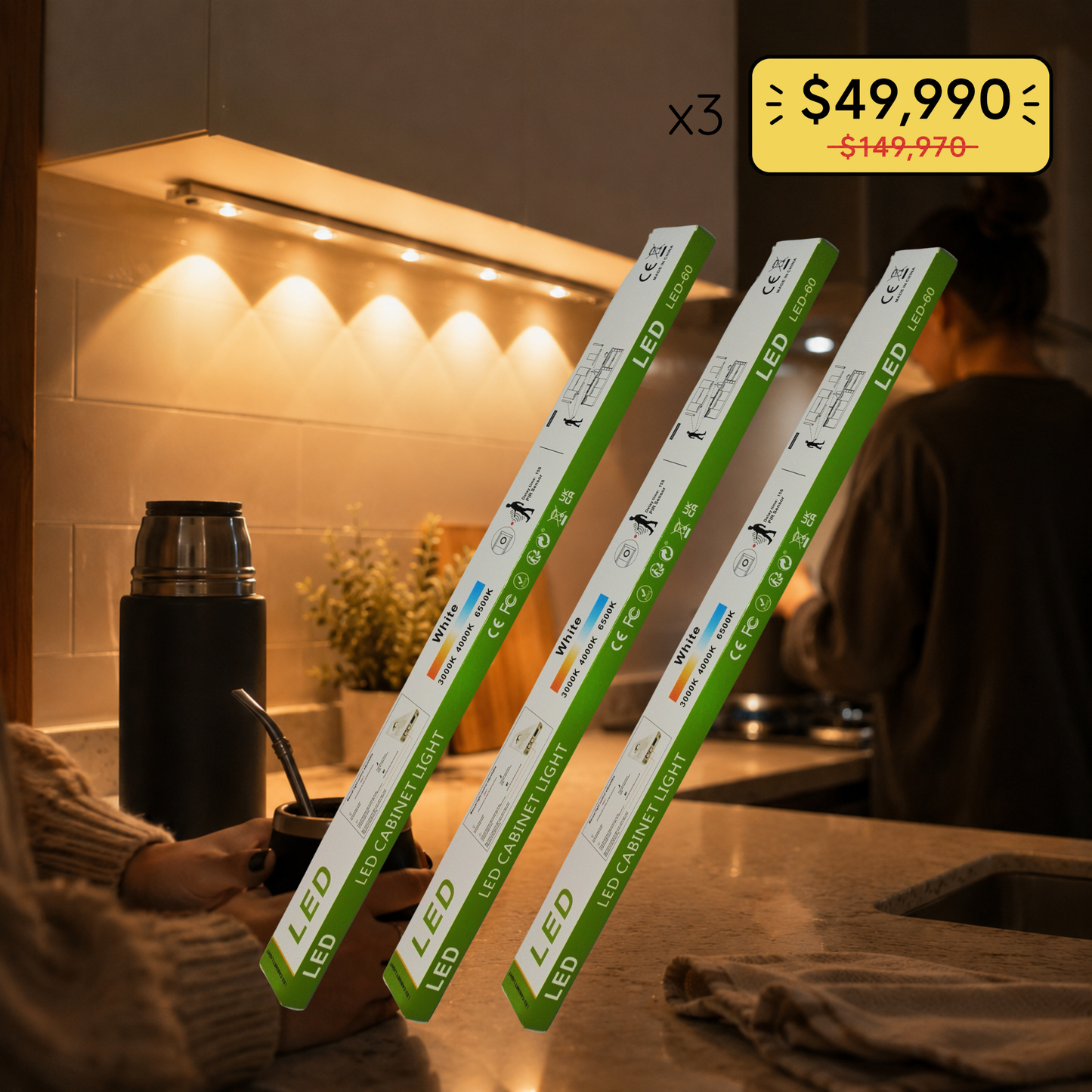 Lámpara Led Recargable Con Sensor De Movimiento | PROMO 3x1
