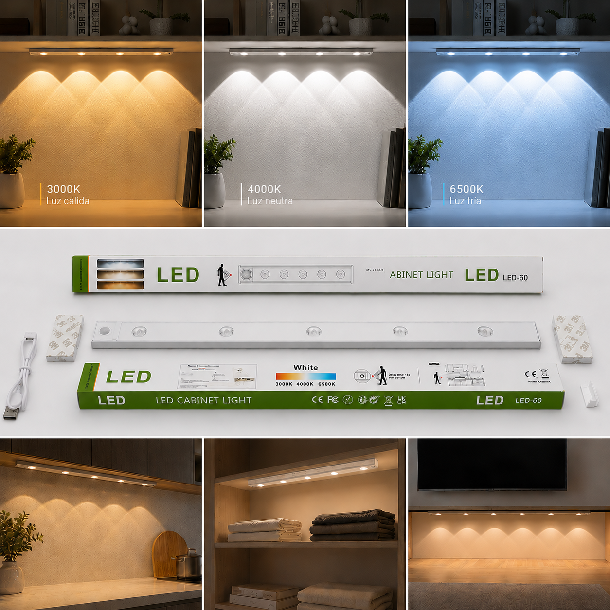 Lámpara Led Recargable Con Sensor De Movimiento | PROMO 3x1