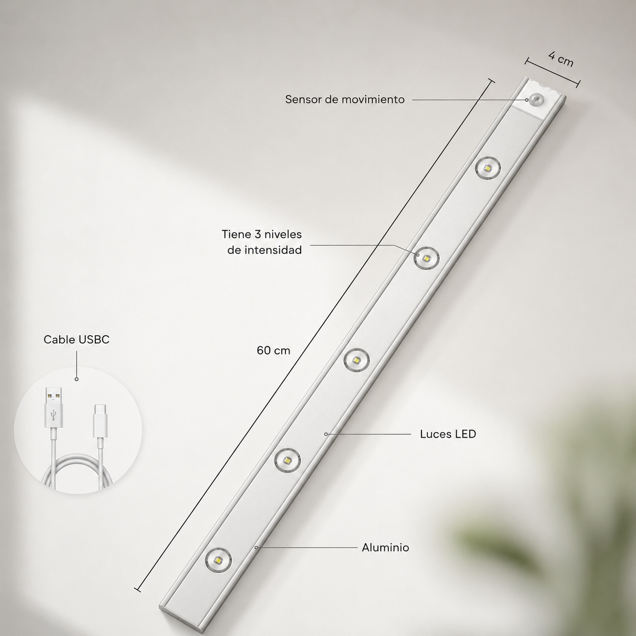 Lámpara Led Recargable Con Sensor De Movimiento | PROMO 3x1
