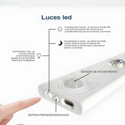 Lámpara Led Recargable Con Sensor De Movimiento | PROMO 3x1